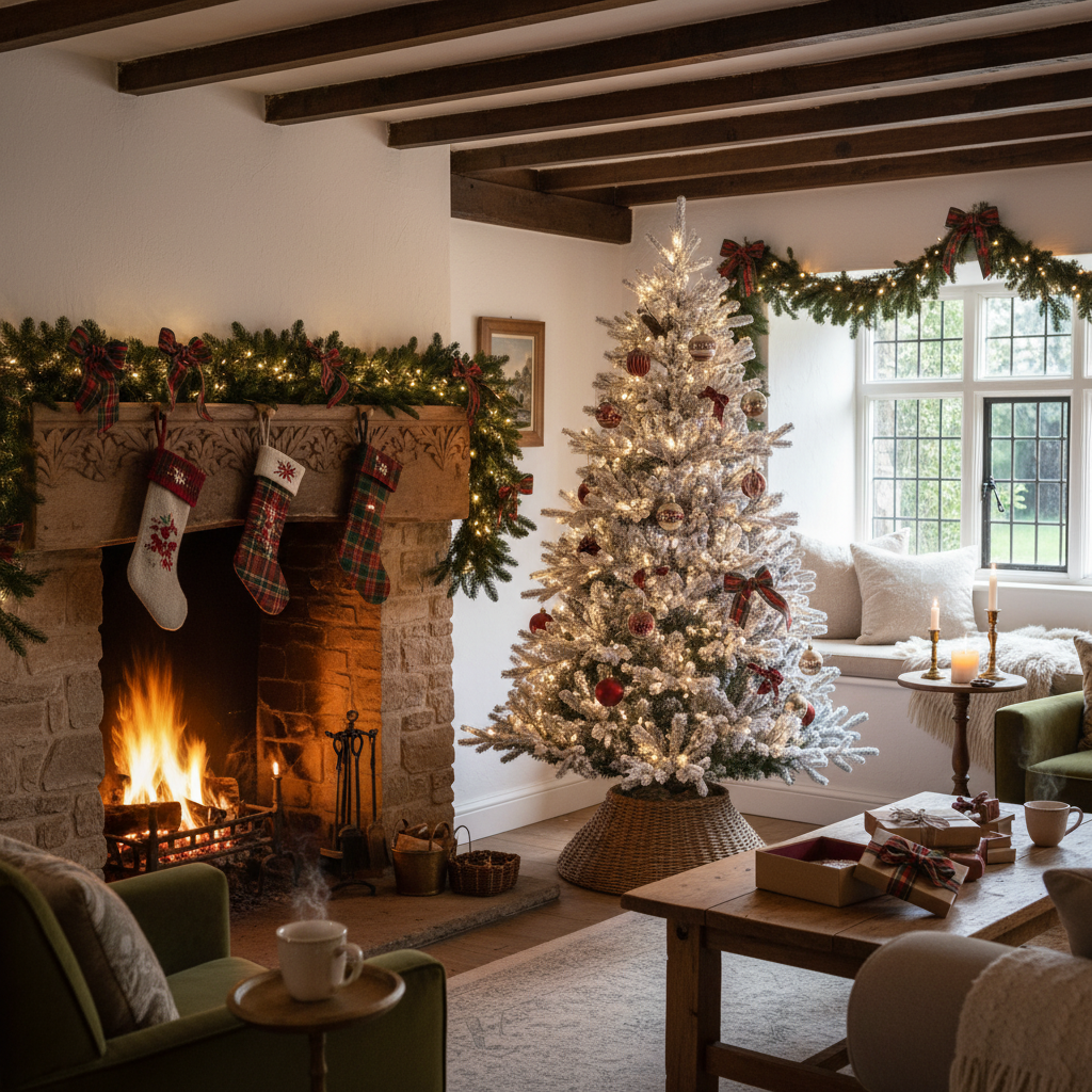 A pre-shaped, frosted green Christmas tree with metal foot and reel needle look branches.