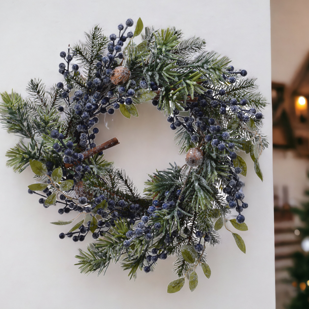 Frosted Blue Berries Christmas Wreath 40cm