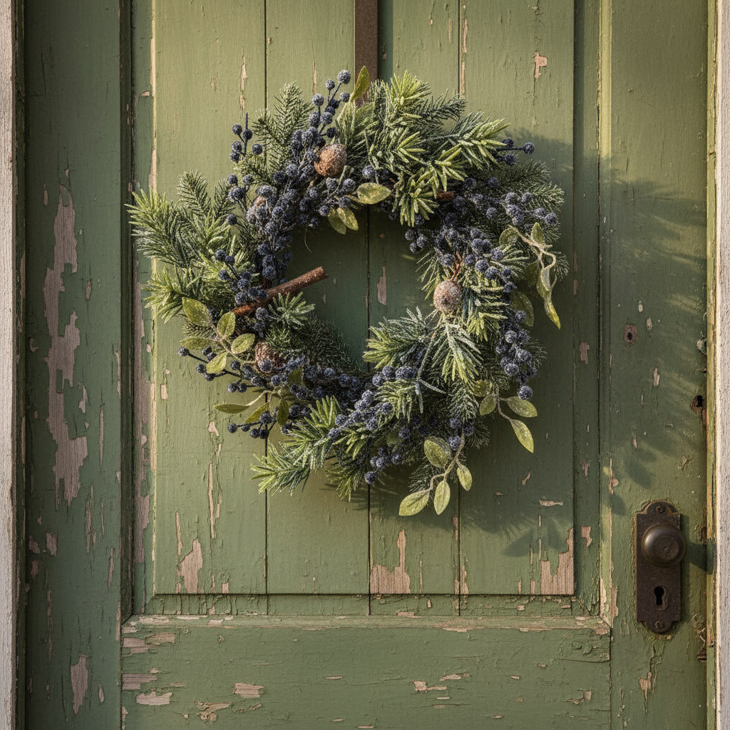 Frosted Blue Berries Christmas Wreath 40cm