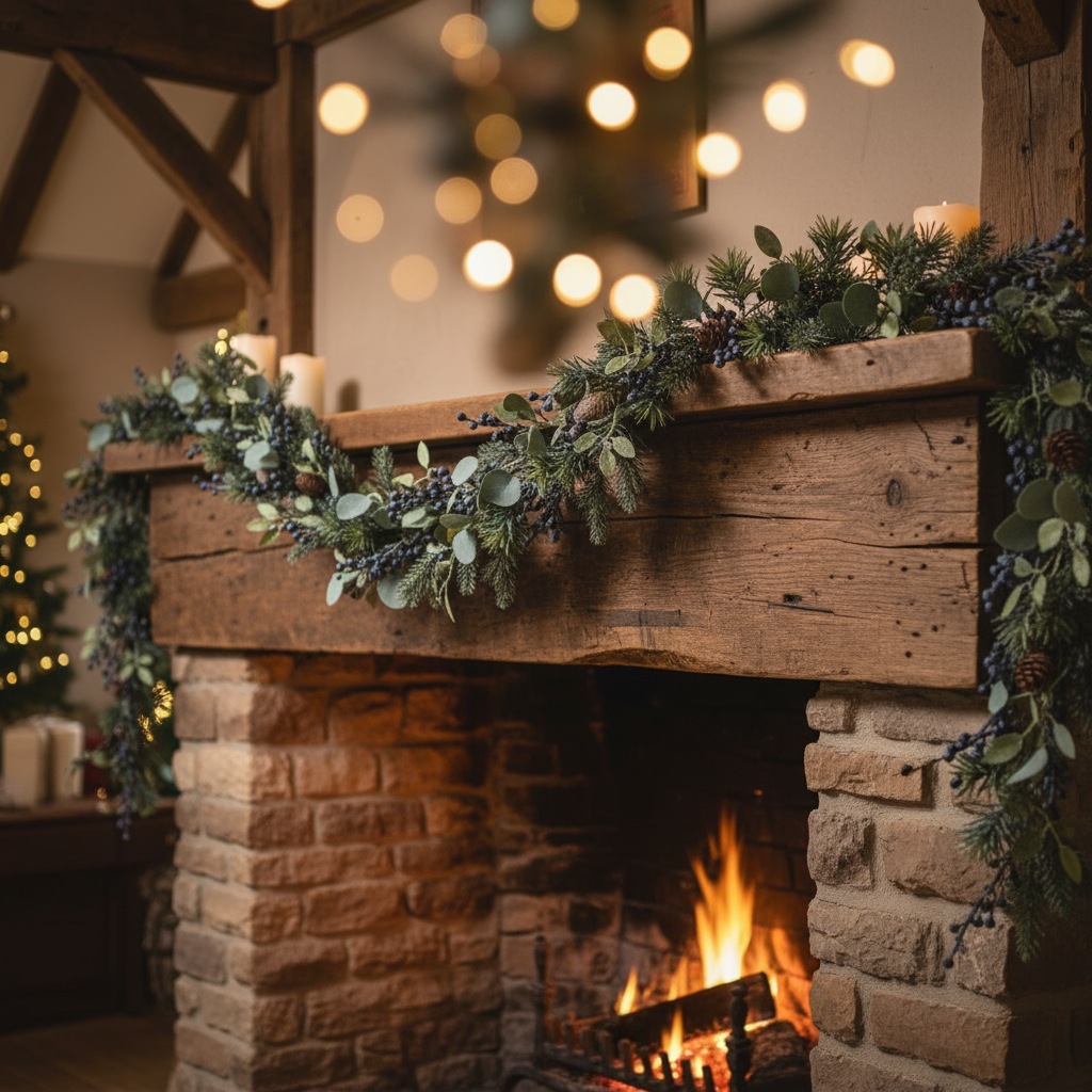 Frosted Blue Berries Christmas Garland 1.8m