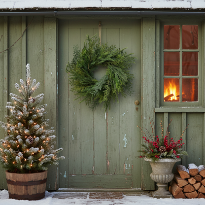 A round faux green foliage Christmas wreath with a diameter of 60cm.