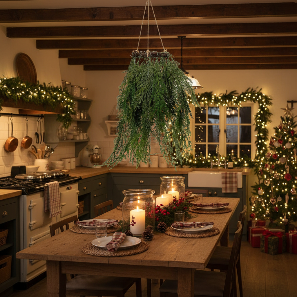 Mixed Green Foliage Hanging Christmas Wreath 105cm