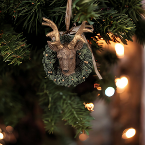 Christmas Deer in Wreath Hanging Christmas Decoration