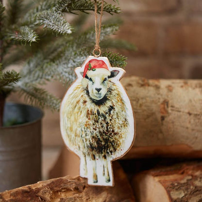 Christmas Metal Sheep Hanger with Santa Hat