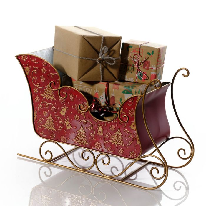 Red Sleigh Embossed with Christmas Trees and Bells