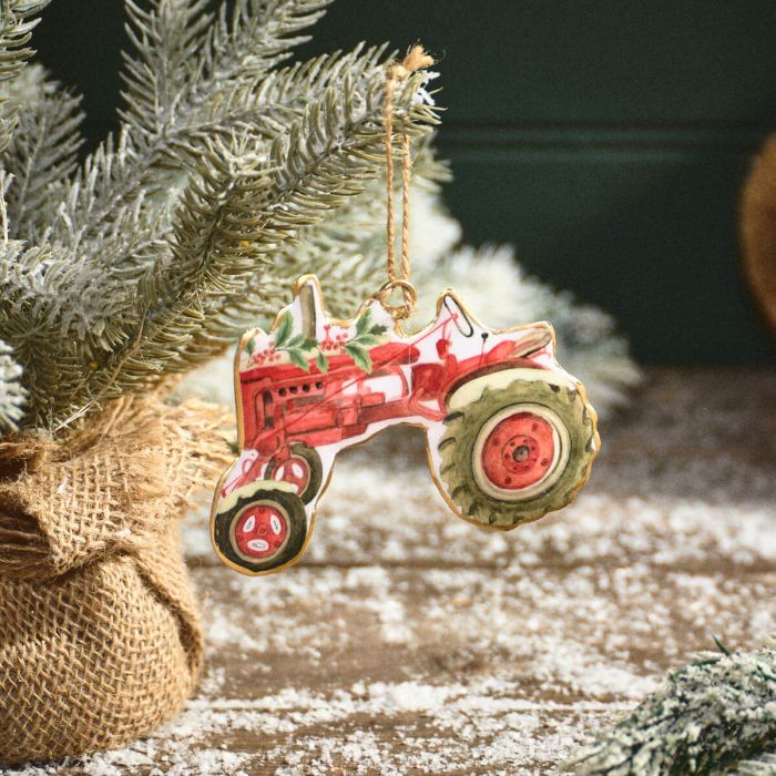 Christmas On Farm Metal Tractor Hanger