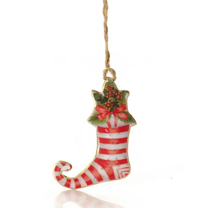 Christmas Metal Striped Stocking with Bow Hanger