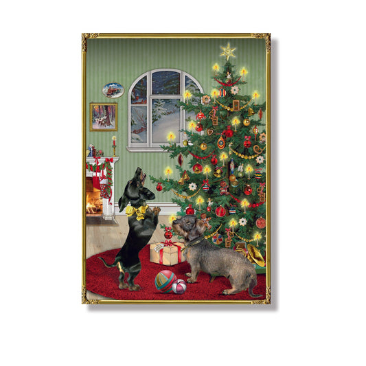  Christmas-themed prints featuring festive scenes with trees, houses, and animals.