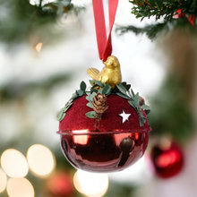 Load image into Gallery viewer, Red Christmas Bell with Golden Robin

