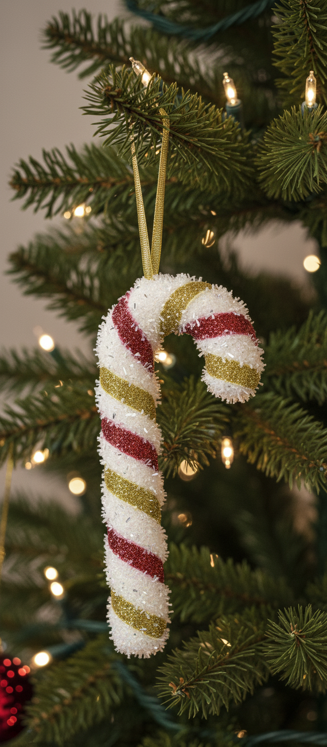 Pink and Green Tinsel Candy Cane Christmas Tree Decoration