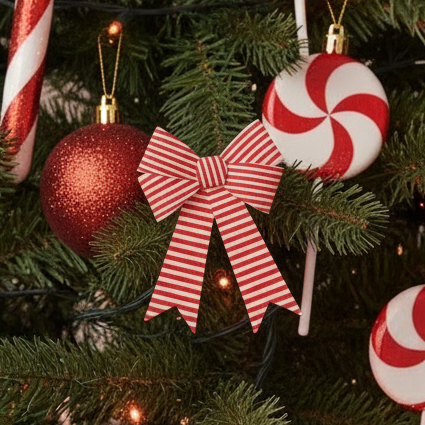 Pack of 5 Red and White Striped Christmas Bows