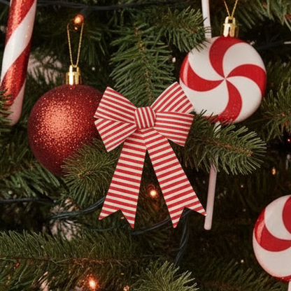 Pack of 5 Red and White Striped Christmas Bows