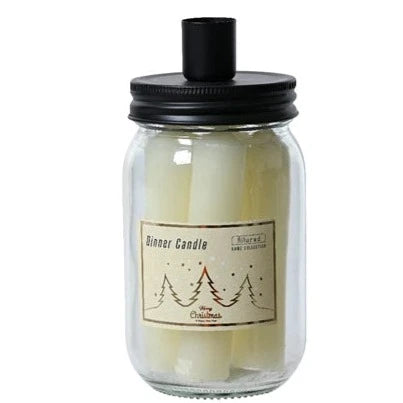 Ivory Mini Christmas Candles with Candle Holder and Storage Jar
