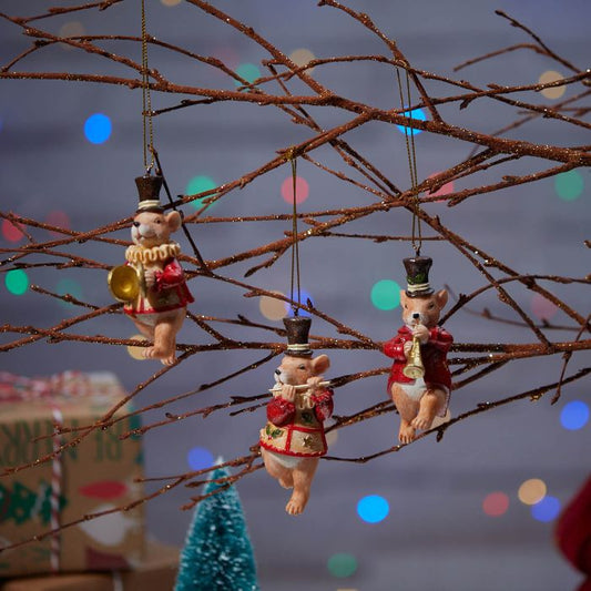 Christmas Mouse with Musical Instrument Hanging Decoration