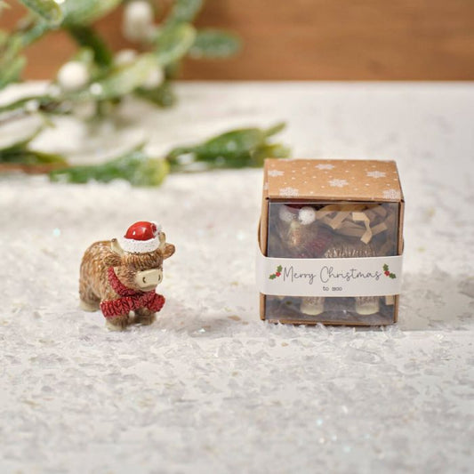 Christmas Tiny World Resin Highland Cow Keepsake Ornament