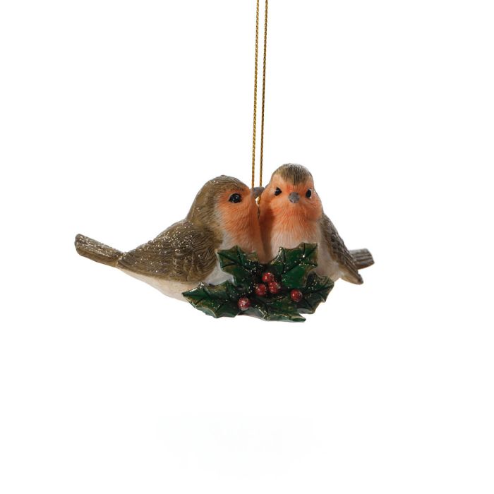 Robins with Holly and Berries Double Hanger