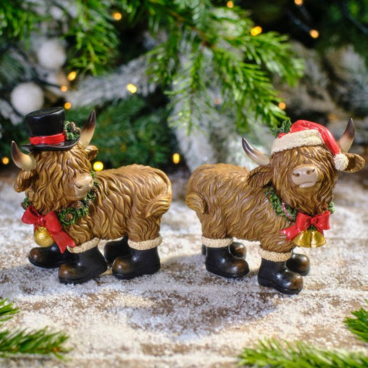 Christmas Highland Cow with Boots Ornament