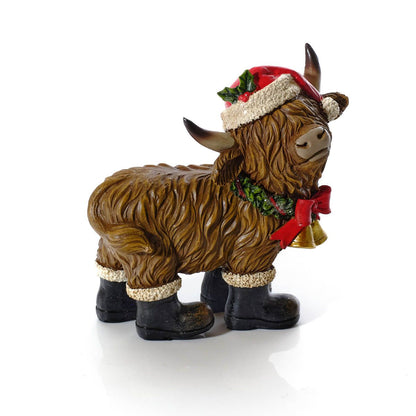 Christmas Highland Cow with Boots Ornament