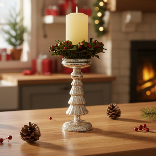 Mercury Effect Glass Lit Candle Holder 28cm