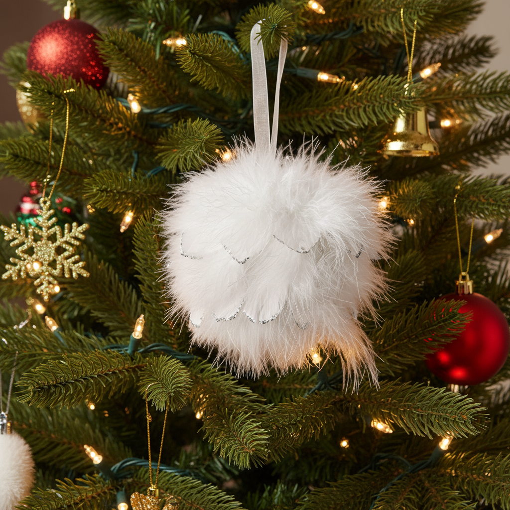 White Fluffy Feather Christmas Bauble