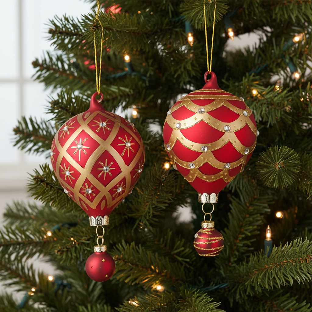Red and Gold Glass Air Balloon Christmas Tree  Decoration