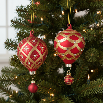 Red and Gold Glass Air Balloon Christmas Tree  Decoration