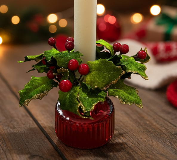 Holly and Berries Christmas Candle Ring