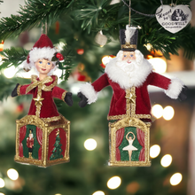 Load image into Gallery viewer, Nutcracker Santa Elf Jack in a Box Christmas Ornament
