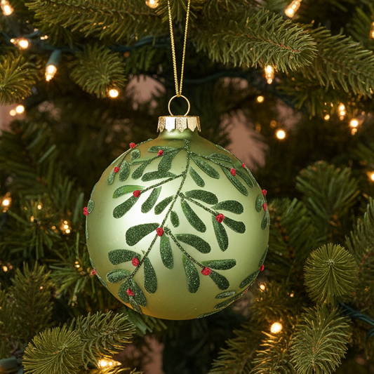 Matt Green Mistletoe Decorative Glass Christmas Bauble