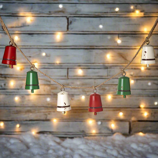 Red Green and White Cow Bells Christmas Garland