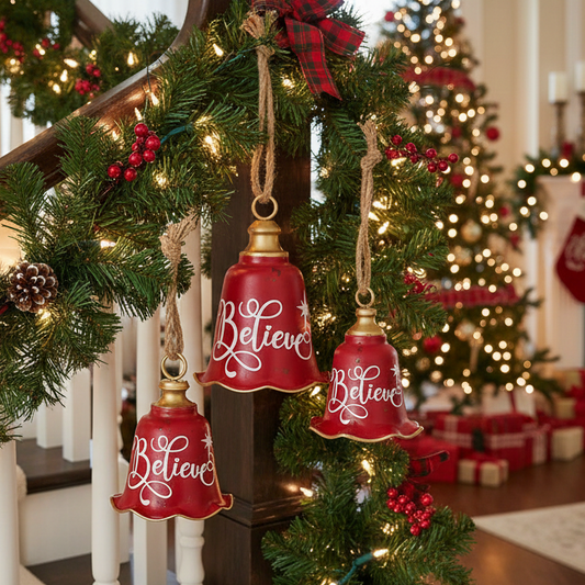 Red Believe Christmas Bells Set