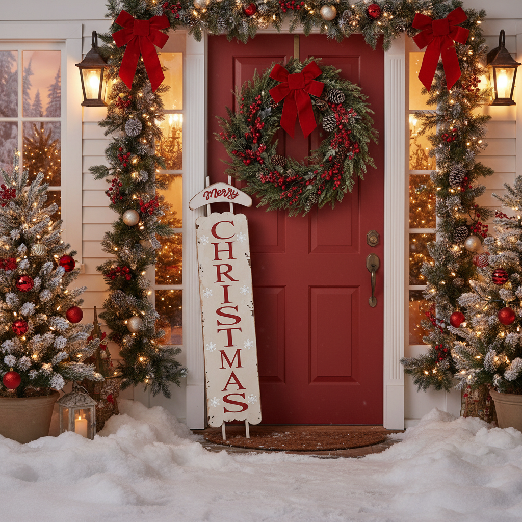 Rustic White Merry Christmas Sleigh Sign