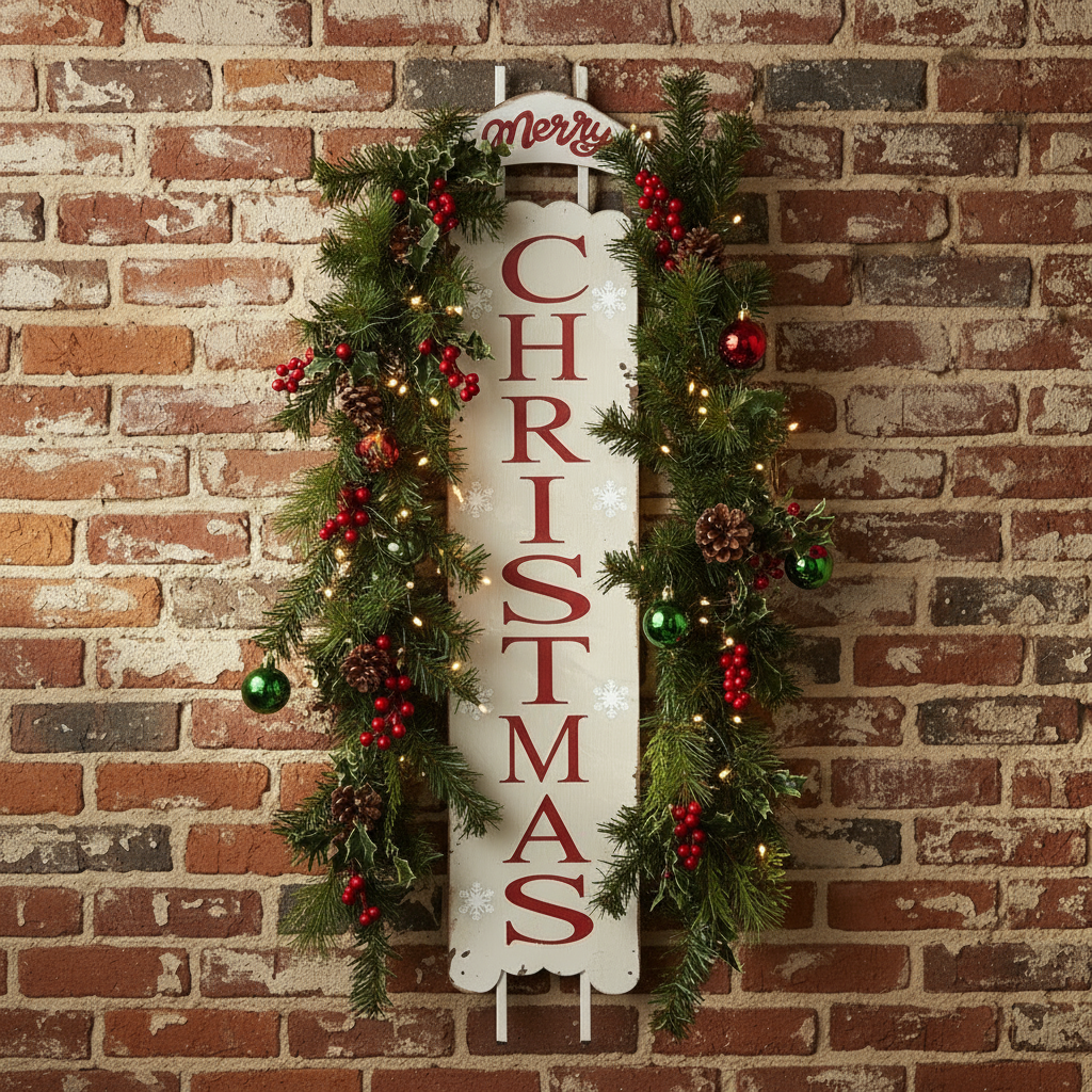 Rustic White Merry Christmas Sleigh Sign