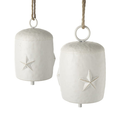 Set of 2 White Christmas Star Cow Bells