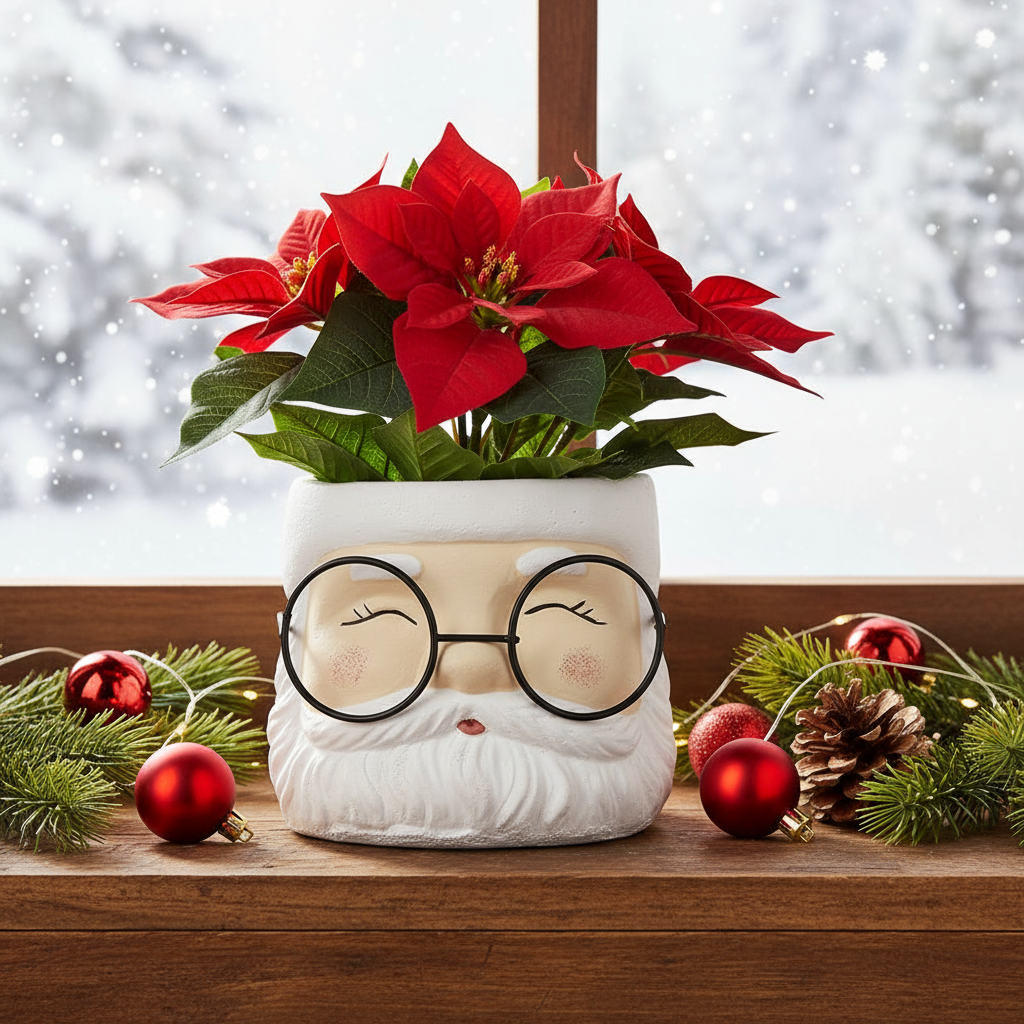 Santa with Glasses Small Christmas Pot