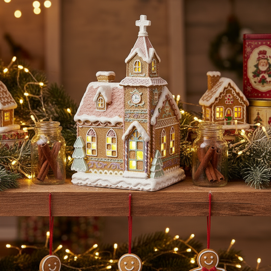 Snowy Gingerbread Church Christmas Ornament