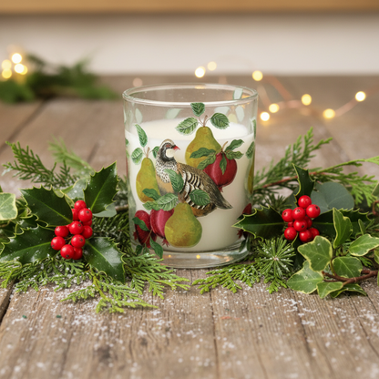 Partridge and Pear Design Scented Christmas Candle