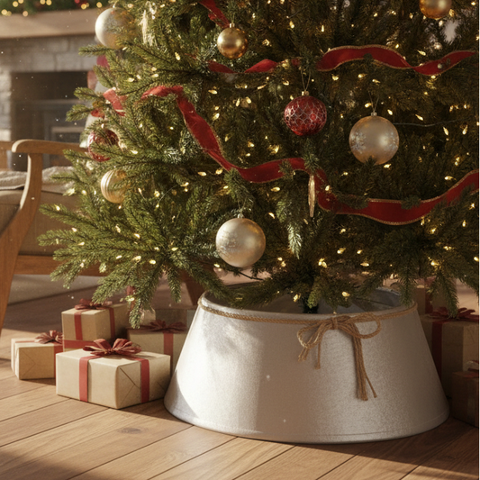 Silver Glitter Fabric Christmas Tree Skirt