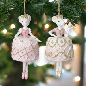 Christmas Pink and Gold Ballerina Mouse Fairies Hanging Decorations