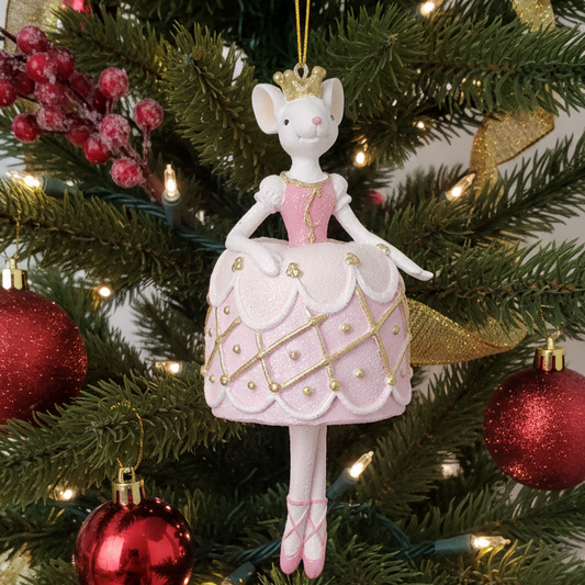 Pink and Gold Ballerina Mouse Hanging Christmas Tree Decoration