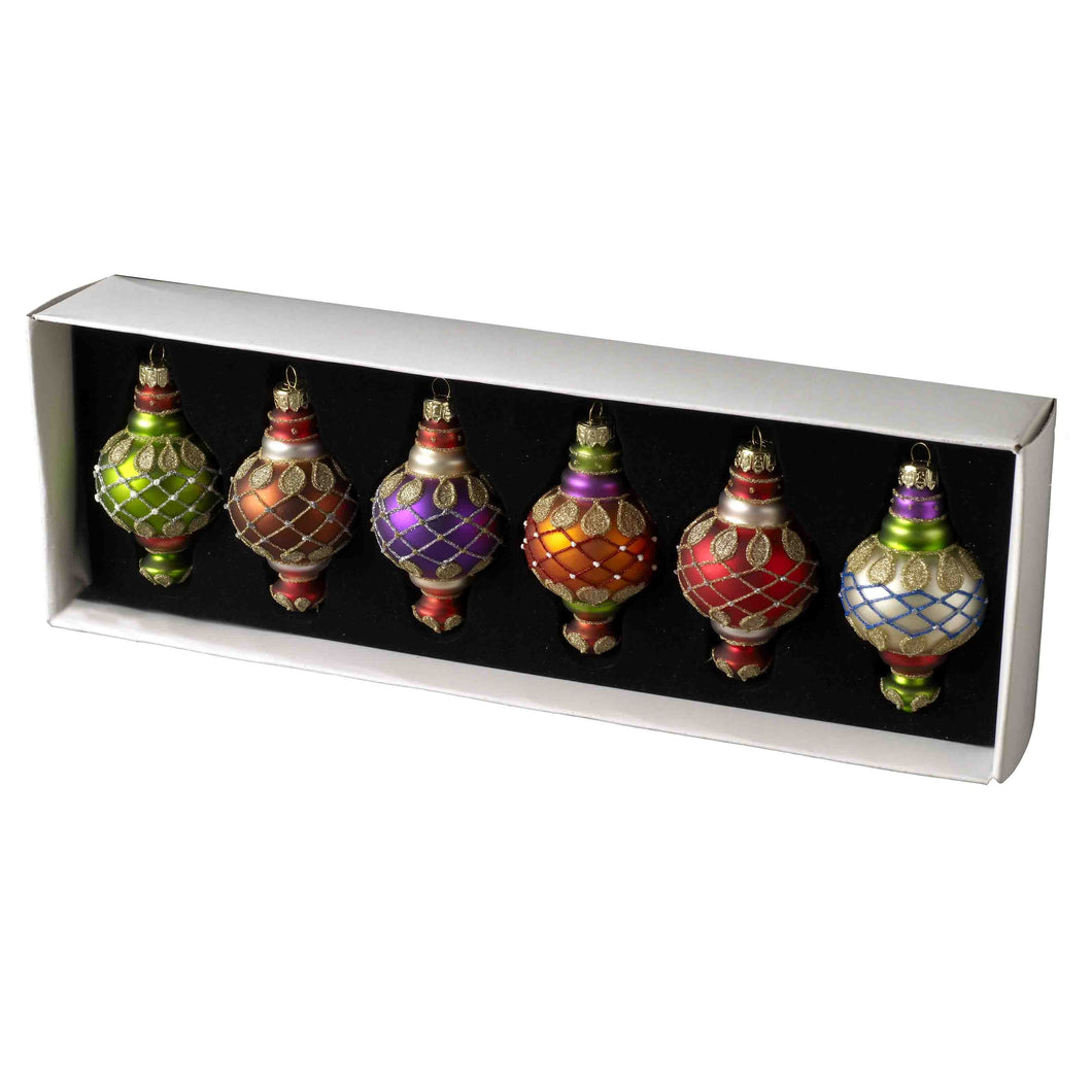 Set of 6 Colourful Glass Ornament Bauble Set