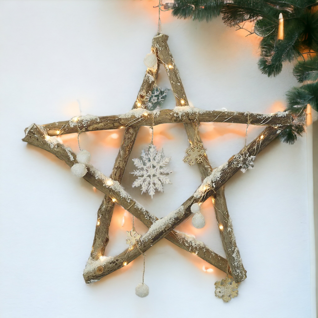Christmas Rustic Birch Star LED Lit Decoration