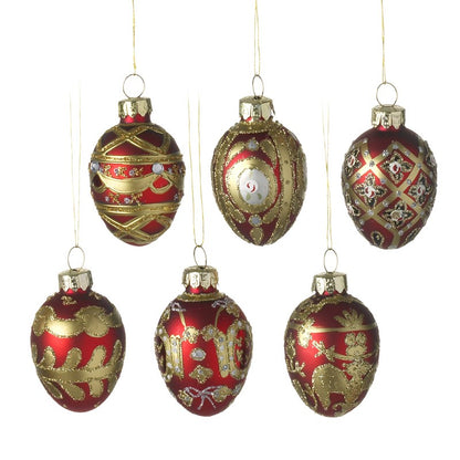 Vintage Style Red and Gold Glass Christmas Tree Bauble Set