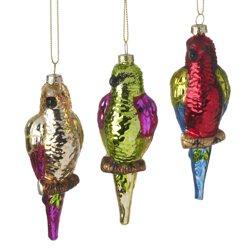 Colourful Glass Parrots Hanging Christmas Tree Decoration
