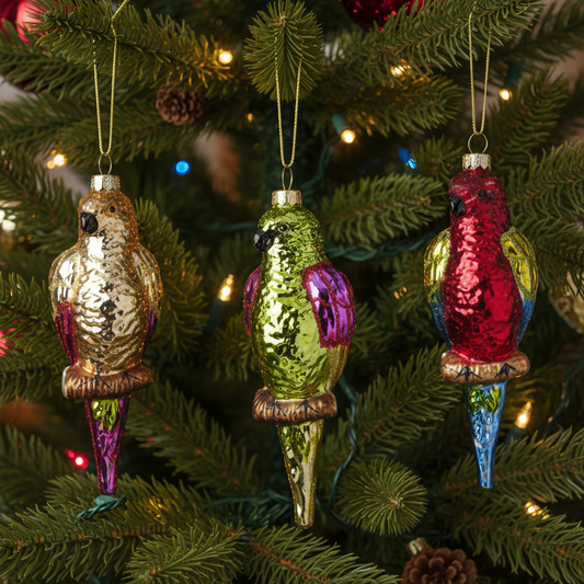 Colourful Glass Parrots Hanging Christmas Tree Decoration