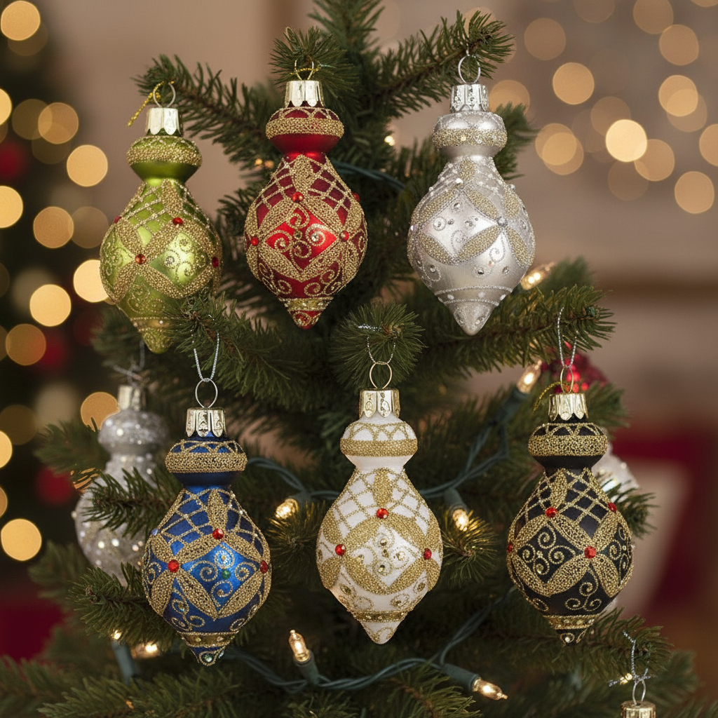 Vintage Style Glass Ornament Christmas Tree Bauble Set