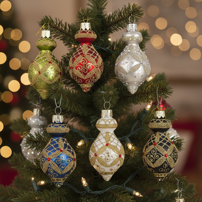 Vintage Style Glass Ornament Christmas Tree Bauble Set