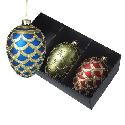 Set of 3 Vintage Style Ornate Glass Christmas Tree Baubles