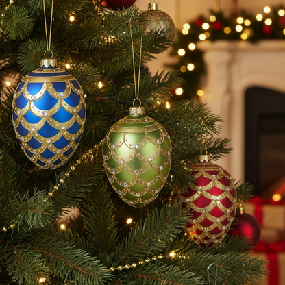 Vintage Style Ornate Glass Christmas Tree Baubles