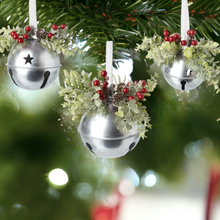 Load image into Gallery viewer, Christmas Silver Bells set of 3 with Festive Foliage
